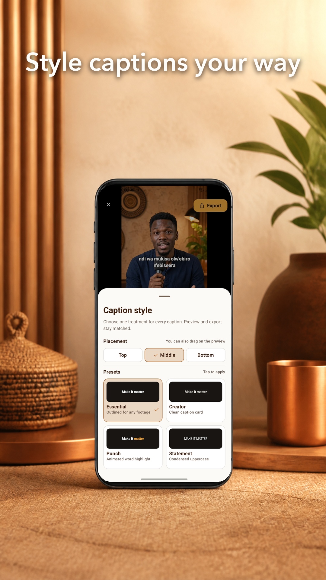 Waseme Studio caption style controls